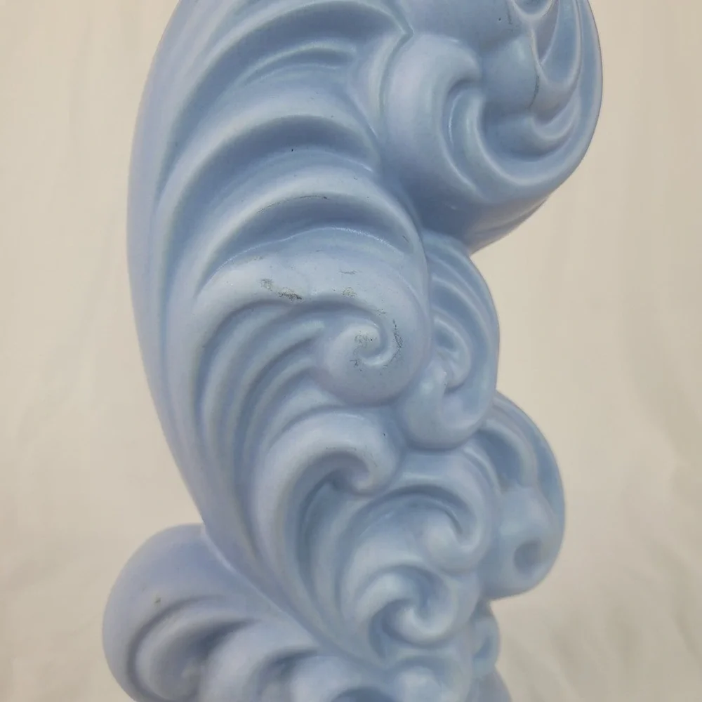Vintage Haeger USA Pottery Blue Art Deco Wave Scroll Vase Mid Century Modern